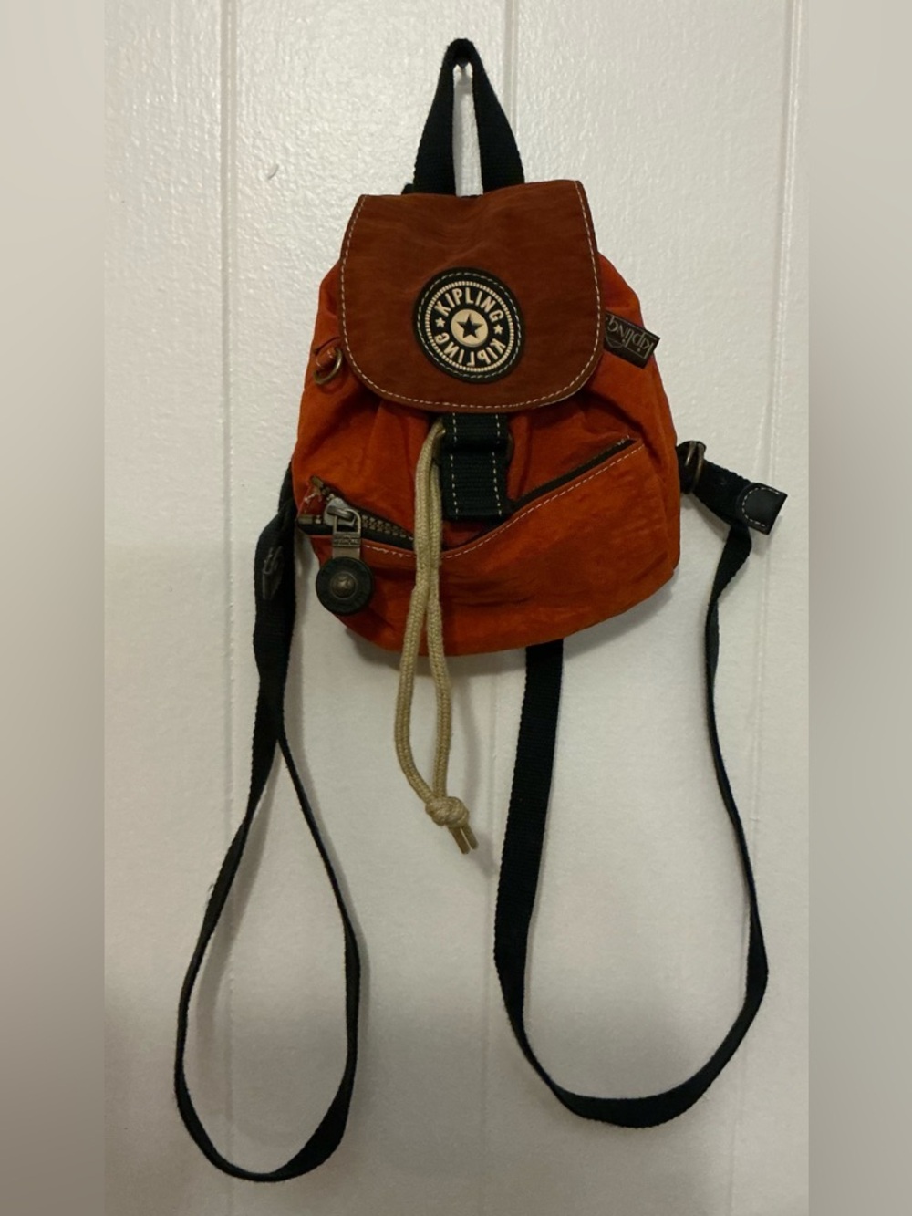 A Very Rare Nylon Vintage Burnt Orange Small Kipling Backpack Rucksack Bag